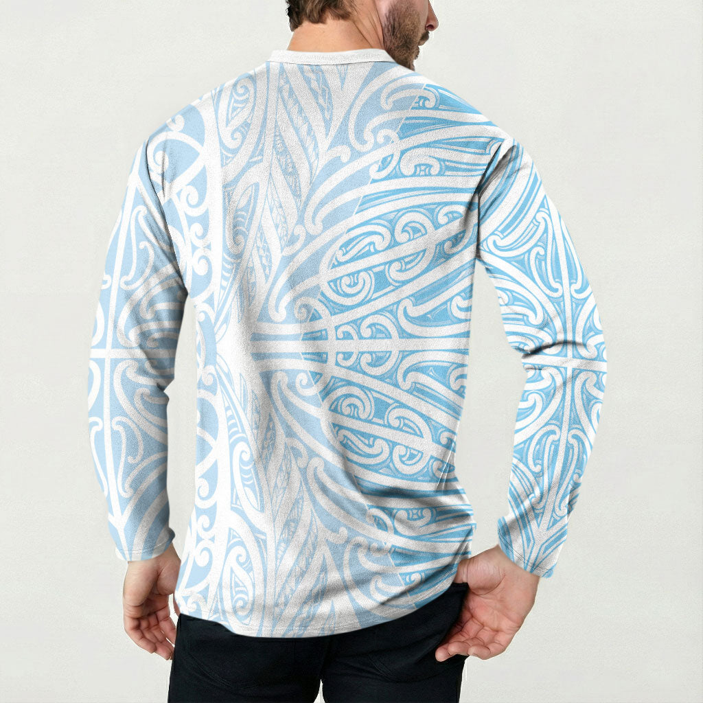 Blue New Zealand Puhoro Maori Tattoo Button Sweatshirt
