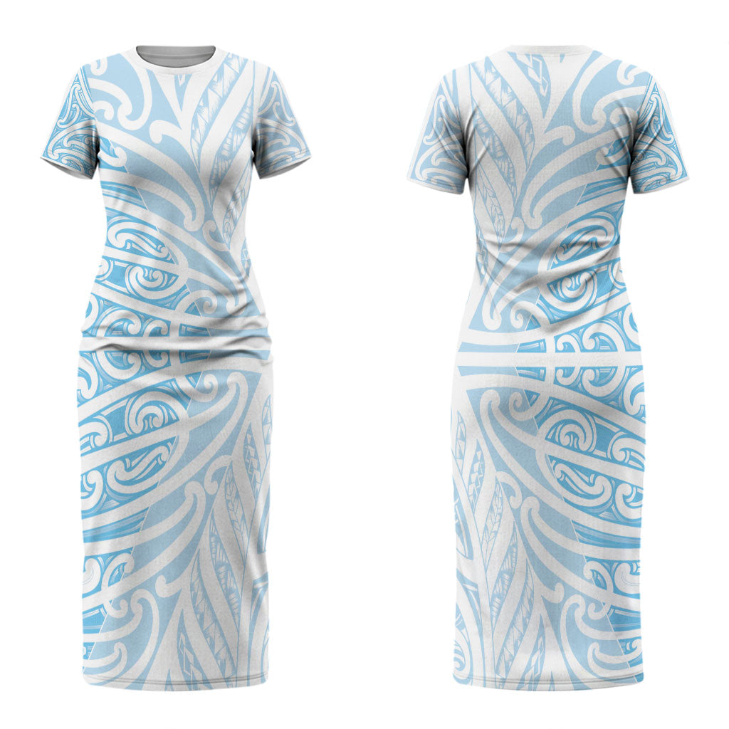 Blue New Zealand Puhoro Maori Tattoo Couples Matching Short Sleeve Bodycon Dress and Long Sleeve Button Shirt LT14 - Polynesian Pride