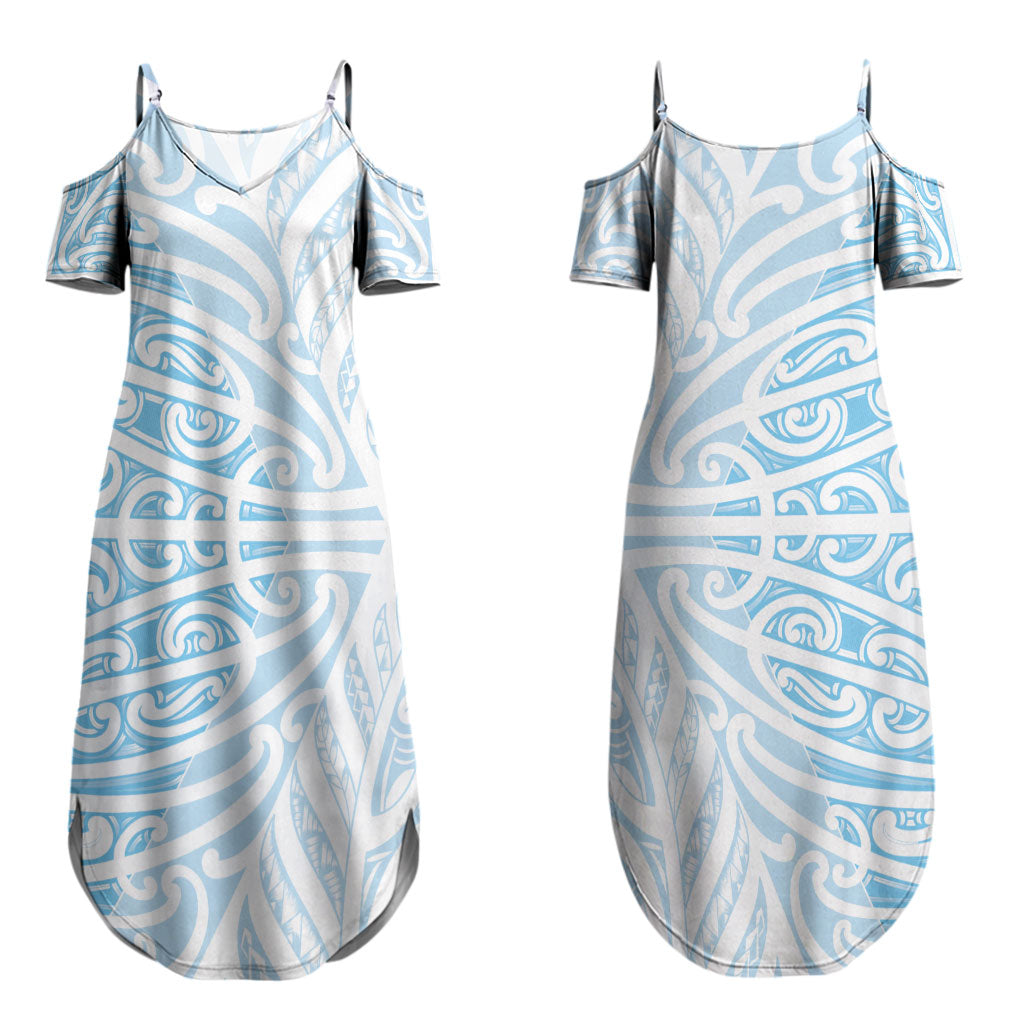 Blue New Zealand Puhoro Maori Tattoo Couples Matching Summer Maxi Dress and Hawaiian Shirt LT14 - Polynesian Pride