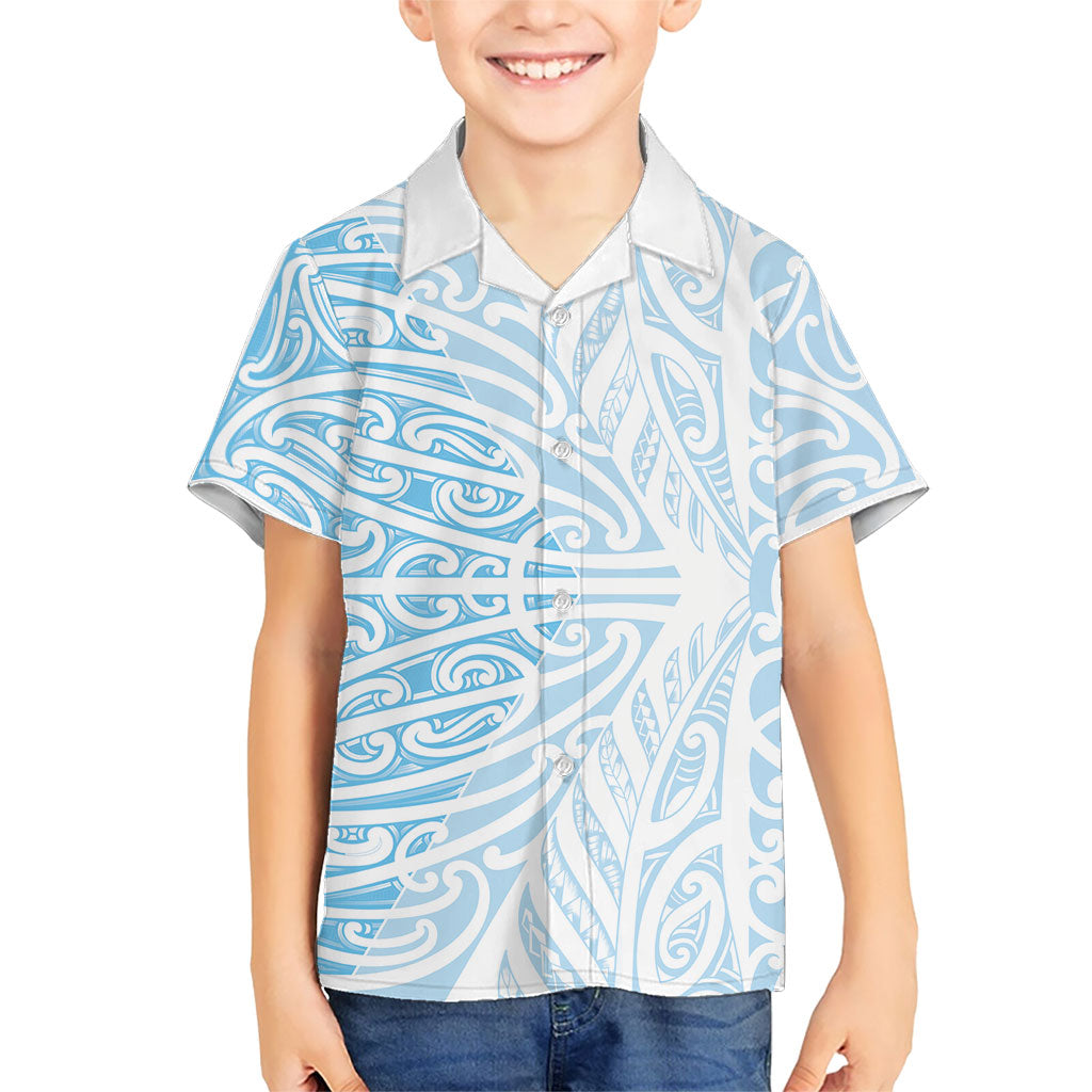 Blue New Zealand Puhoro Maori Tattoo Family Matching Long Sleeve Bodycon Dress and Hawaiian Shirt