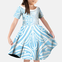 Blue New Zealand Puhoro Maori Tattoo Family Matching Mermaid Dress and Hawaiian Shirt