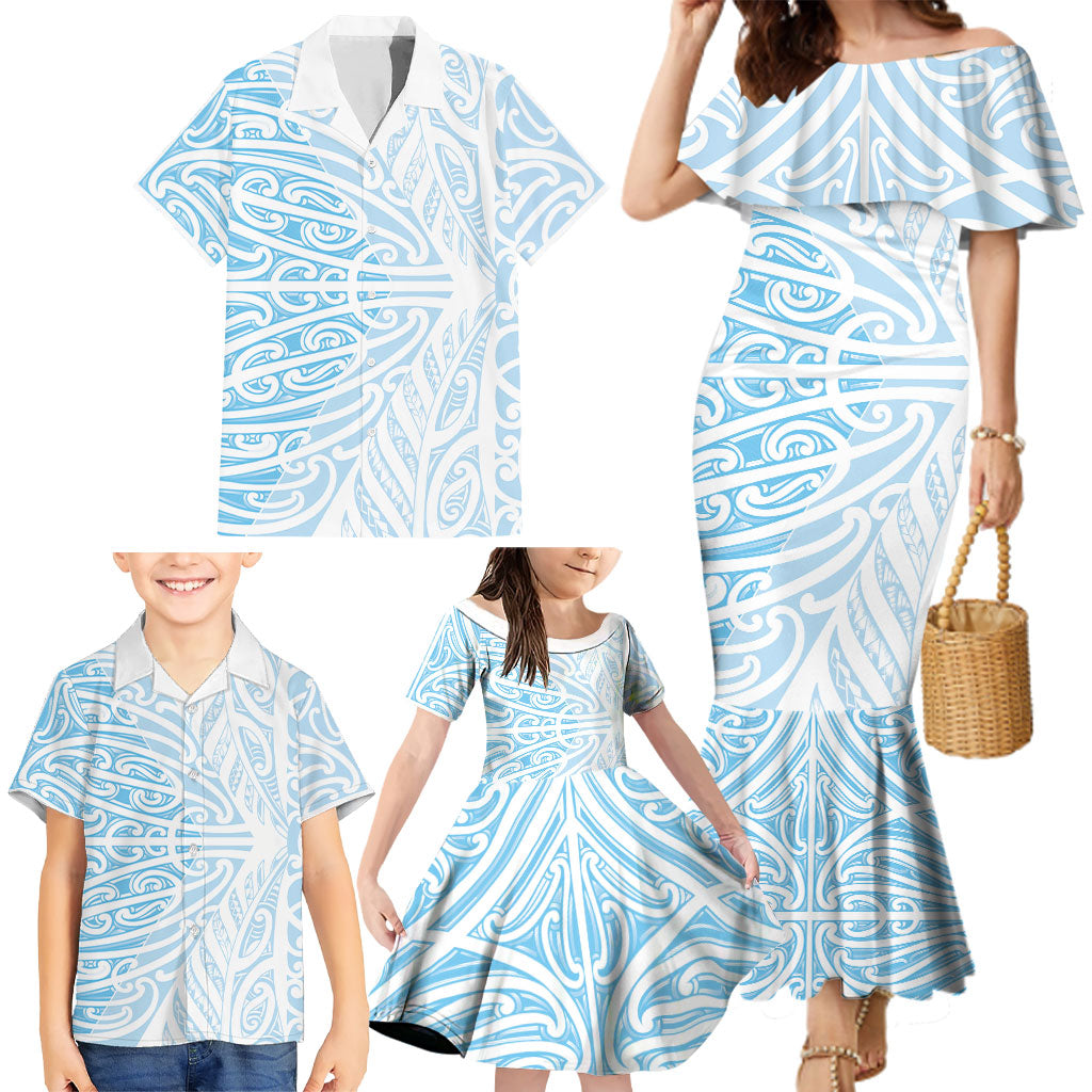 Blue New Zealand Puhoro Maori Tattoo Family Matching Mermaid Dress and Hawaiian Shirt LT14 - Polynesian Pride