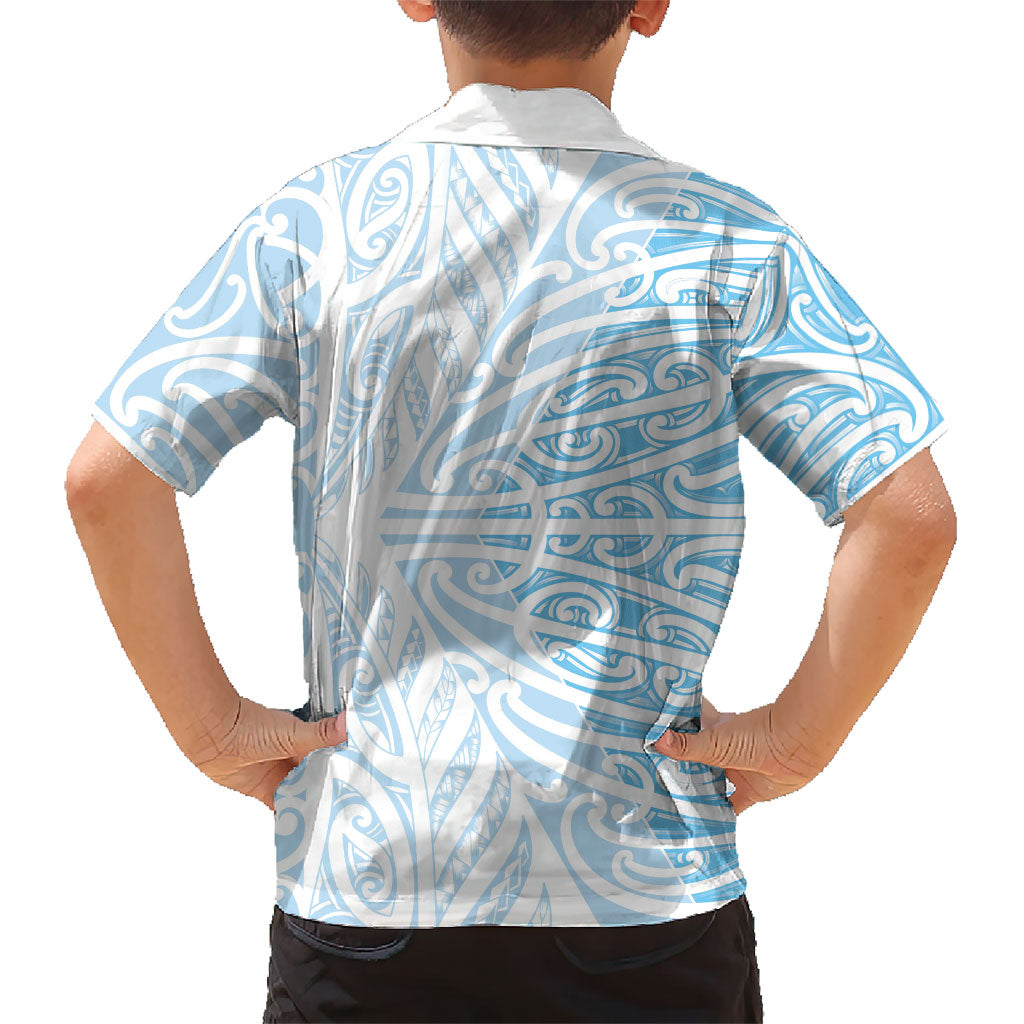 Blue New Zealand Puhoro Maori Tattoo Family Matching Short Sleeve Bodycon Dress and Hawaiian Shirt