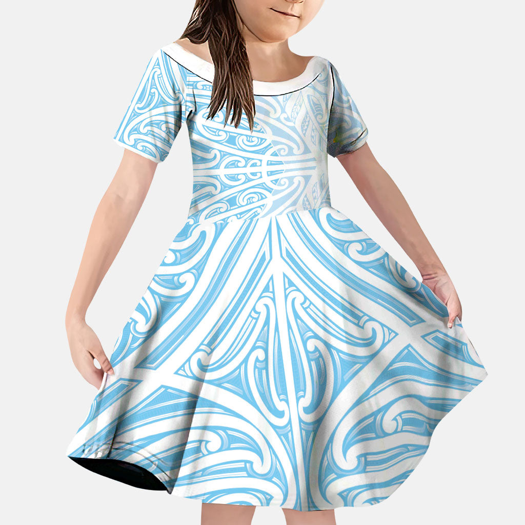 Blue New Zealand Puhoro Maori Tattoo Family Matching Tank Maxi Dress and Hawaiian Shirt