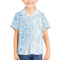 Blue New Zealand Puhoro Maori Tattoo Family Matching Tank Maxi Dress and Hawaiian Shirt