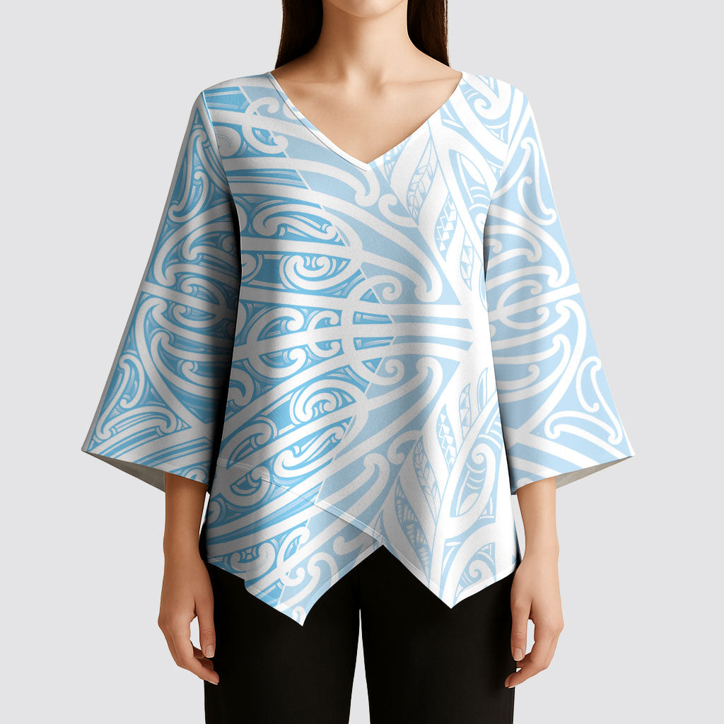 Blue New Zealand Puhoro Maori Tattoo Kimono Sleeve Blouse