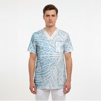 Blue New Zealand Puhoro Maori Tattoo Scrub Top