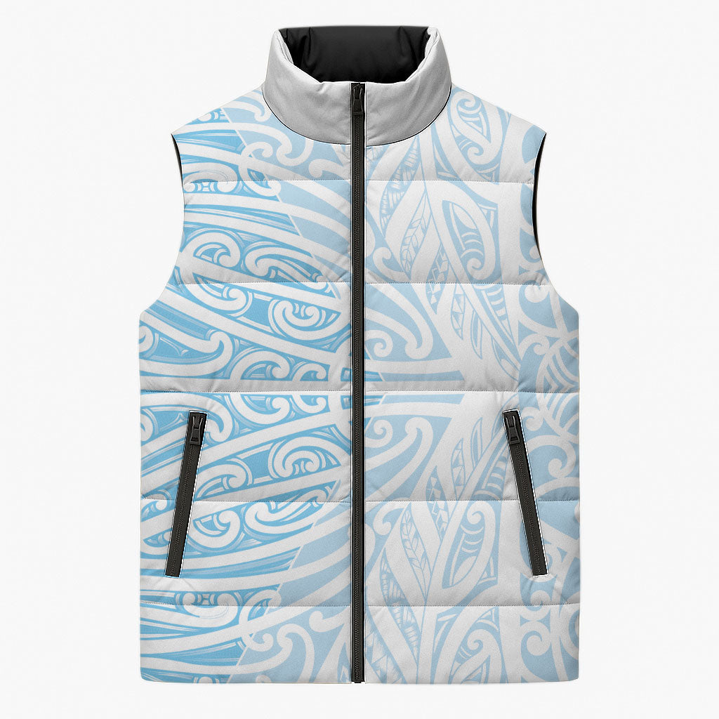 Blue New Zealand Puhoro Maori Tattoo Sleeveless Puffer Jacket LT14 Unisex Blue - Polynesian Pride