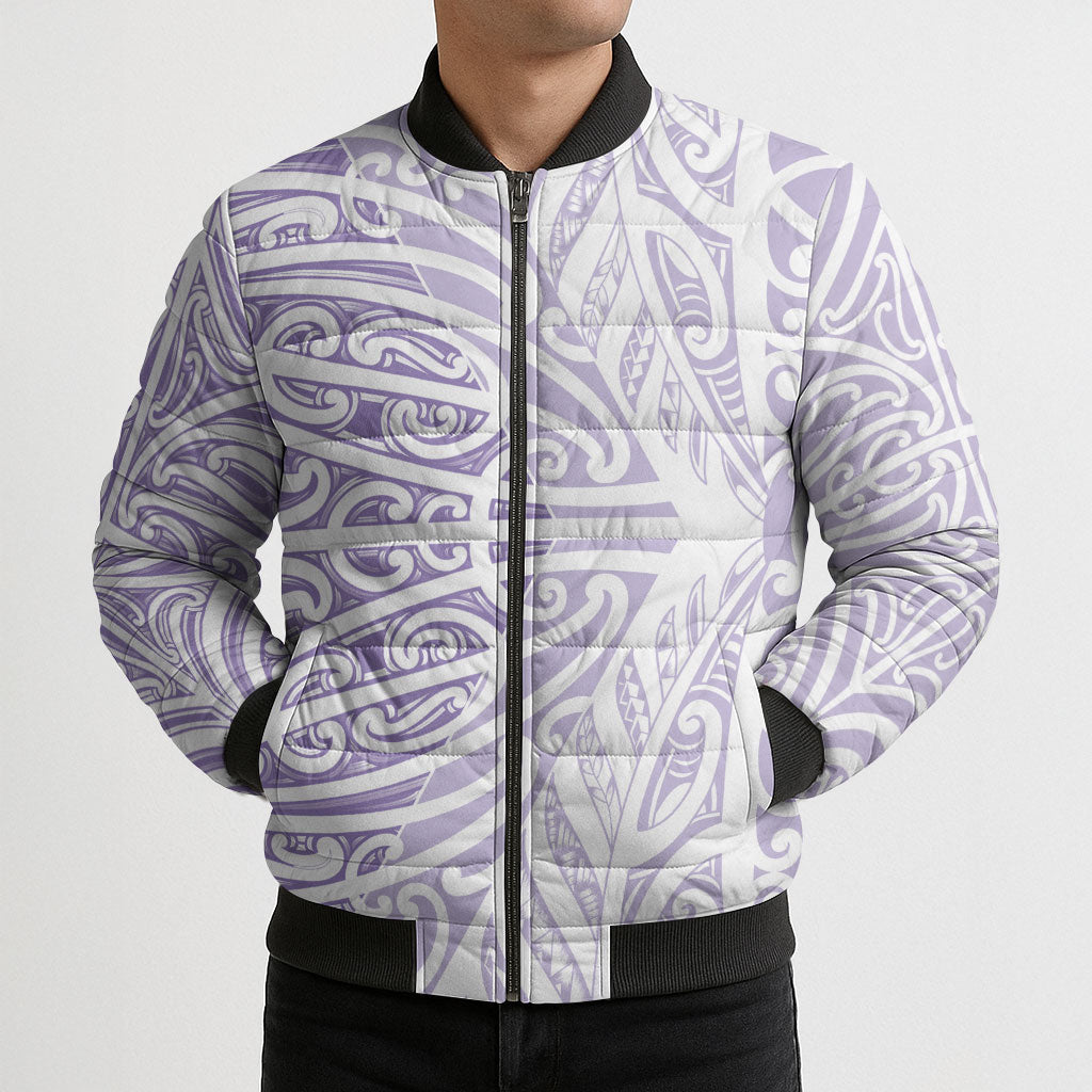 Purple New Zealand Puhoro Maori Tattoo Bomber Puffer Jacket