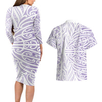 Purple New Zealand Puhoro Maori Tattoo Couples Matching Long Sleeve Bodycon Dress and Hawaiian Shirt