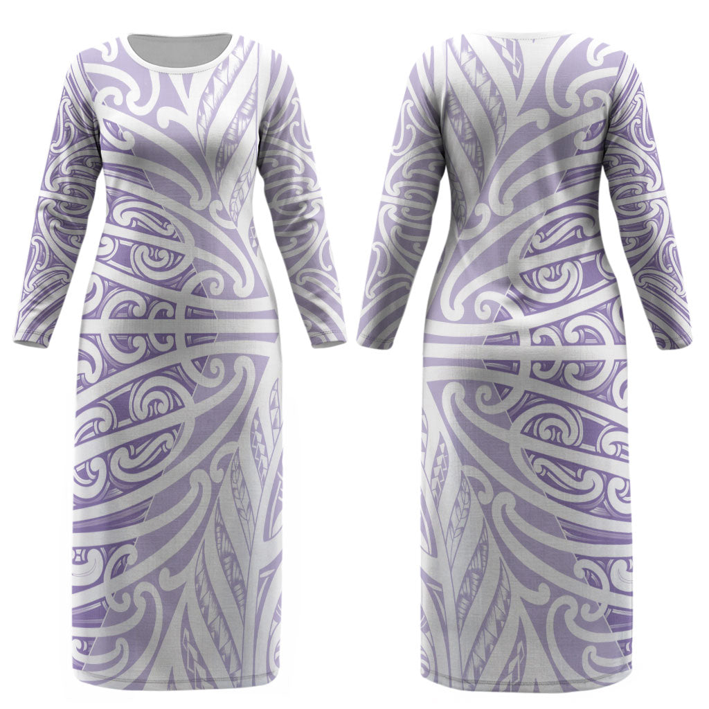 Purple New Zealand Puhoro Maori Tattoo Couples Matching Long Sleeve Bodycon Dress and Hawaiian Shirt LT14 - Polynesian Pride