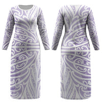 Purple New Zealand Puhoro Maori Tattoo Couples Matching Long Sleeve Bodycon Dress and Hawaiian Shirt LT14 - Polynesian Pride