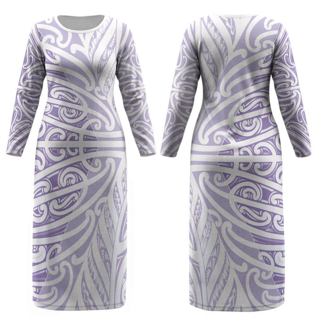 Purple New Zealand Puhoro Maori Tattoo Couples Matching Long Sleeve Bodycon Dress and Long Sleeve Button Shirt LT14 - Polynesian Pride