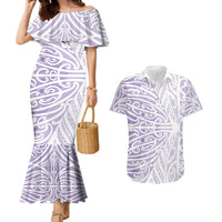 Purple New Zealand Puhoro Maori Tattoo Couples Matching Mermaid Dress and Hawaiian Shirt