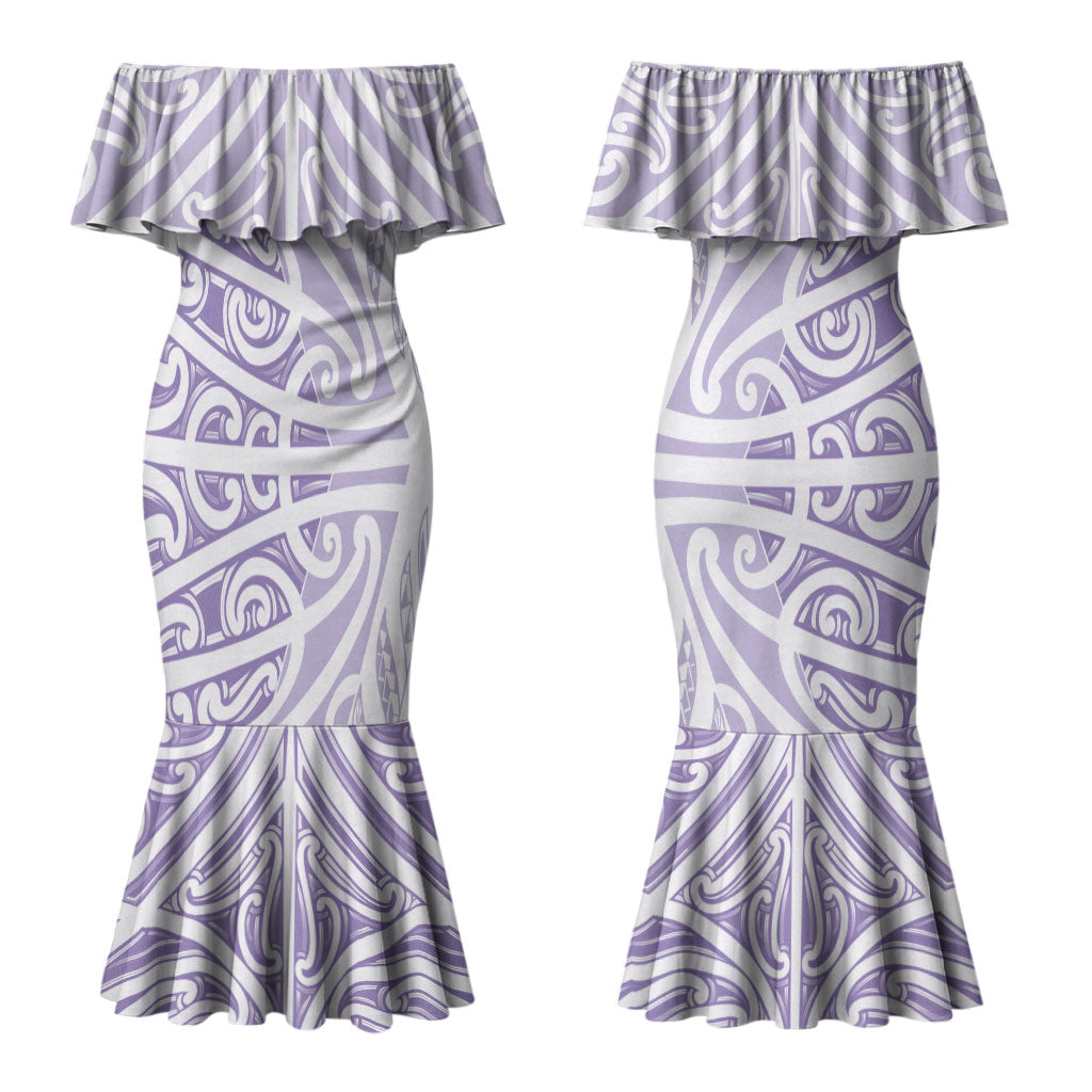 Purple New Zealand Puhoro Maori Tattoo Couples Matching Mermaid Dress and Hawaiian Shirt LT14 - Polynesian Pride