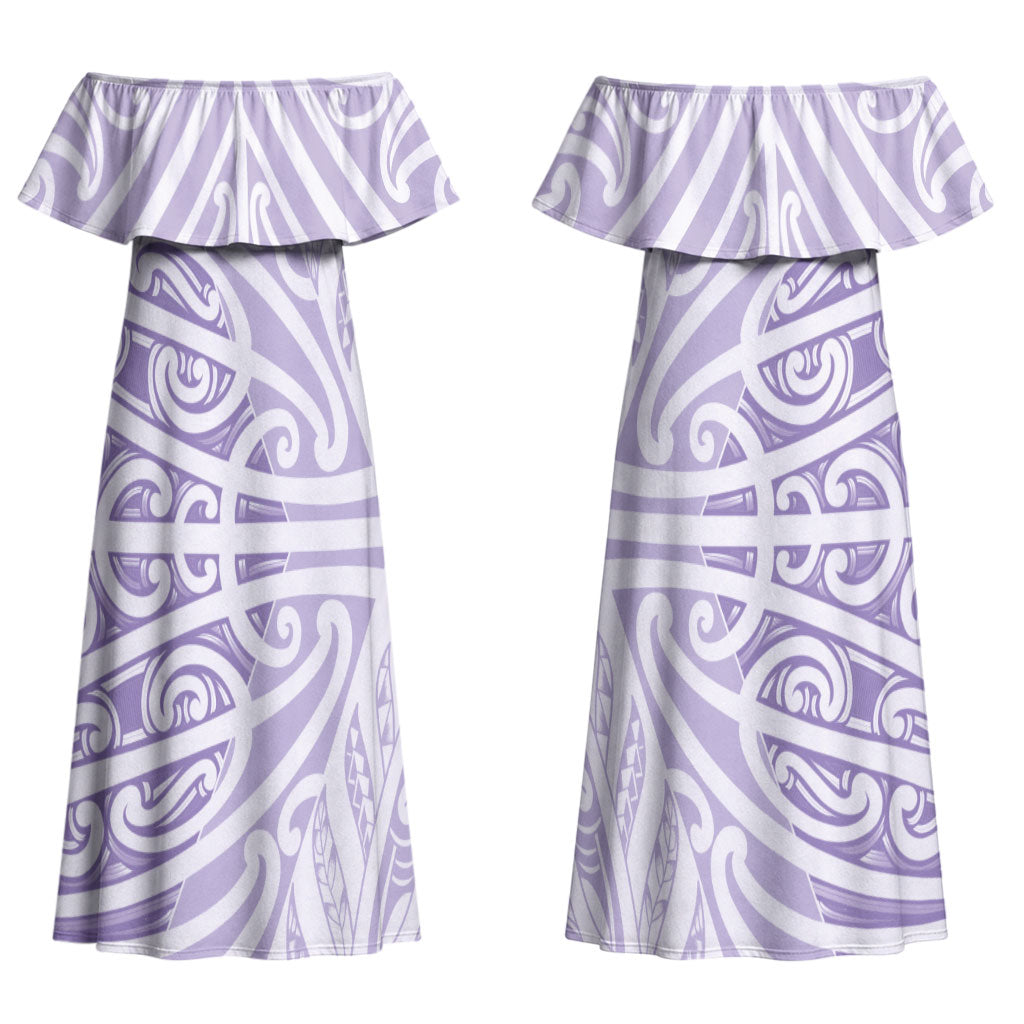 Purple New Zealand Puhoro Maori Tattoo Couples Matching Off Shoulder Maxi Dress and Hawaiian Shirt LT14 - Polynesian Pride