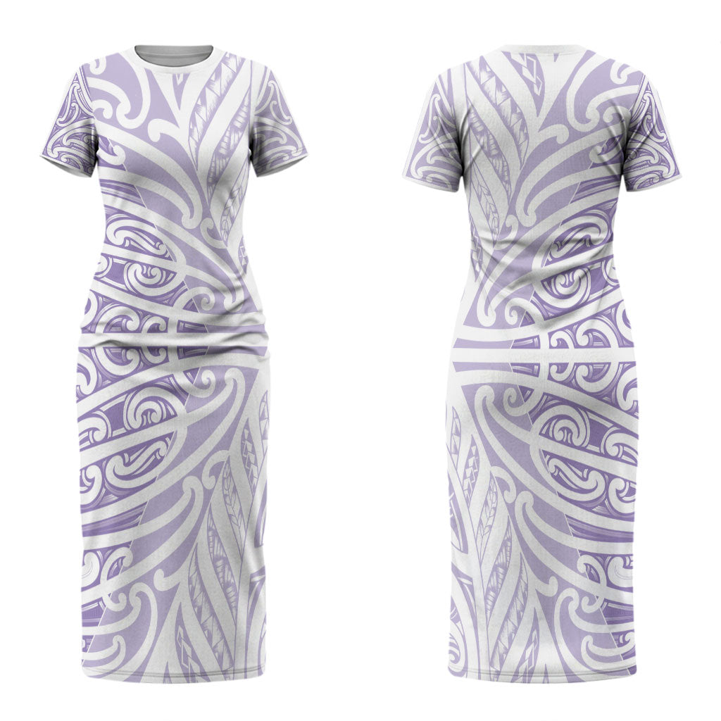 Purple New Zealand Puhoro Maori Tattoo Couples Matching Short Sleeve Bodycon Dress and Hawaiian Shirt LT14 - Polynesian Pride