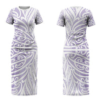 Purple New Zealand Puhoro Maori Tattoo Couples Matching Short Sleeve Bodycon Dress and Hawaiian Shirt LT14 - Polynesian Pride