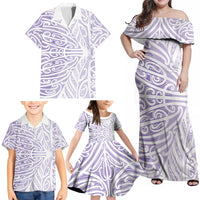 Purple New Zealand Puhoro Maori Tattoo Family Matching Off Shoulder Maxi Dress and Hawaiian Shirt