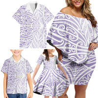 Purple New Zealand Puhoro Maori Tattoo Family Matching Off Shoulder Short Dress and Hawaiian Shirt