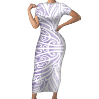 Purple New Zealand Puhoro Maori Tattoo Family Matching Short Sleeve Bodycon Dress and Hawaiian Shirt