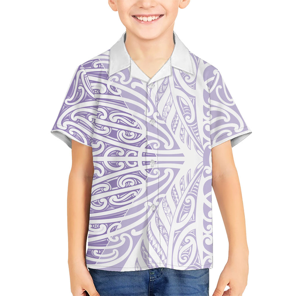 Purple New Zealand Puhoro Maori Tattoo Family Matching Short Sleeve Bodycon Dress and Hawaiian Shirt
