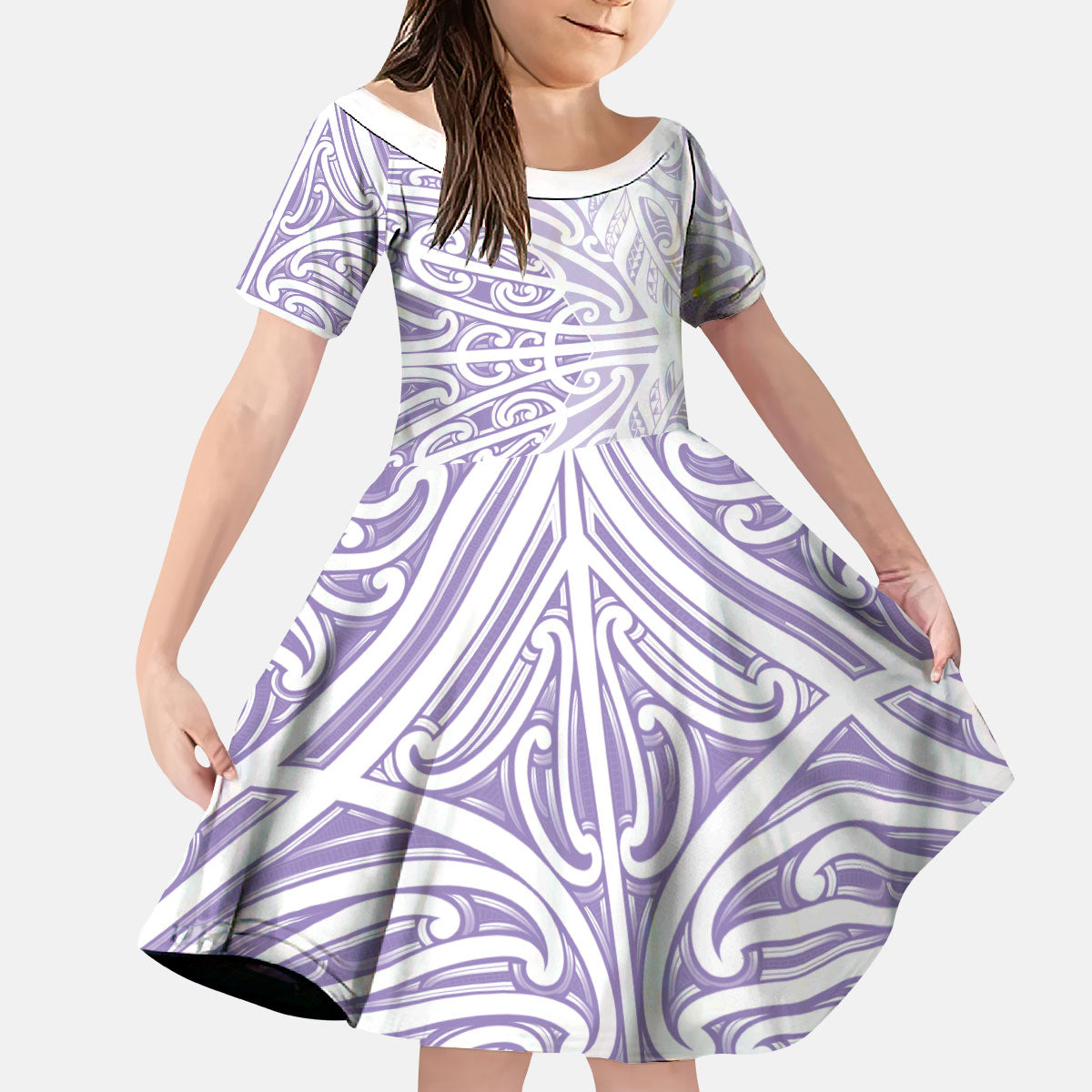 Purple New Zealand Puhoro Maori Tattoo Kid Short Sleeve Dress LT14 KID Purple - Polynesian Pride