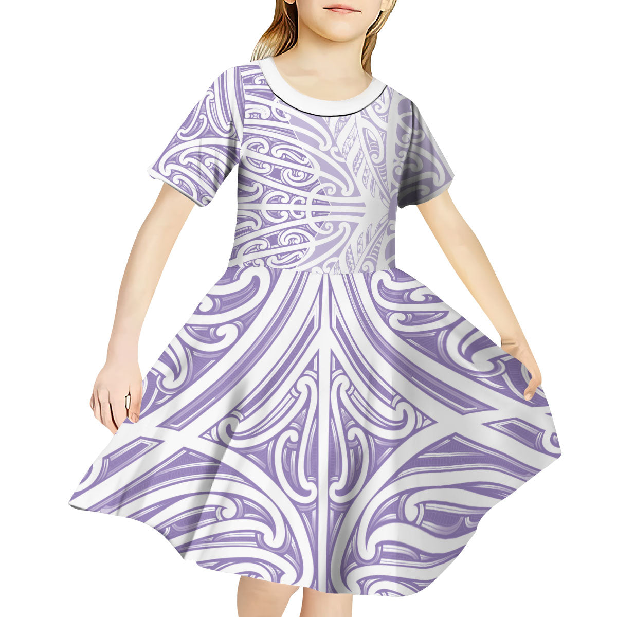 Purple New Zealand Puhoro Maori Tattoo Kid Short Sleeve Dress