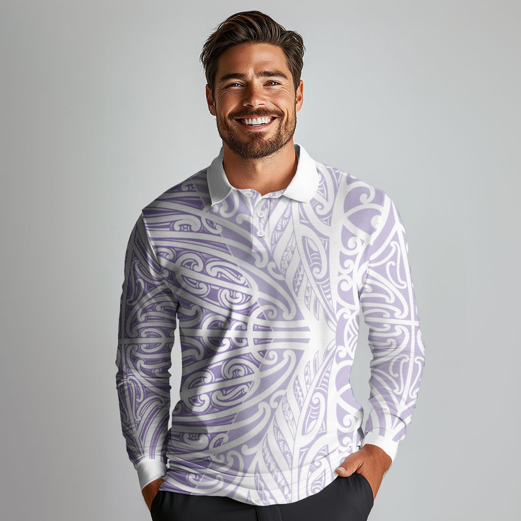 Purple New Zealand Puhoro Maori Tattoo Long Sleeve Polo Shirt