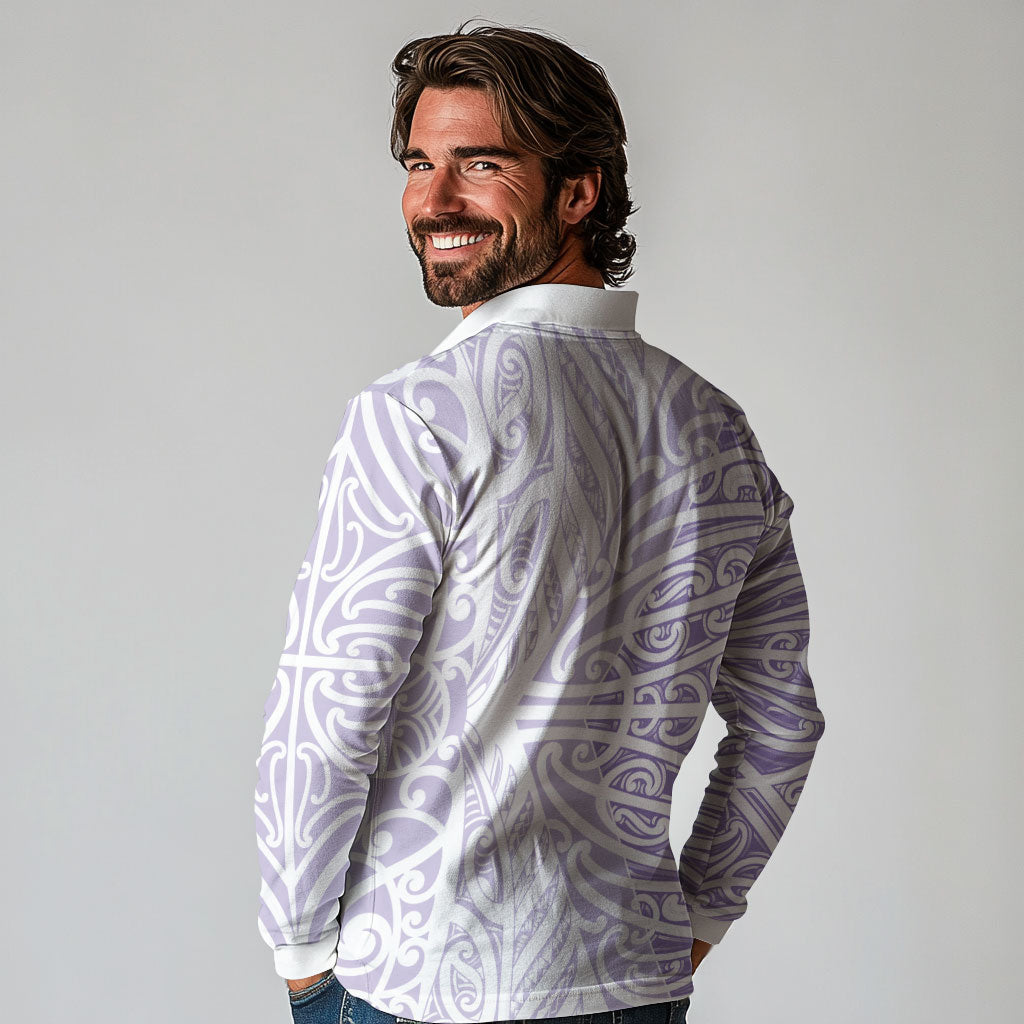 Purple New Zealand Puhoro Maori Tattoo Long Sleeve Polo Shirt