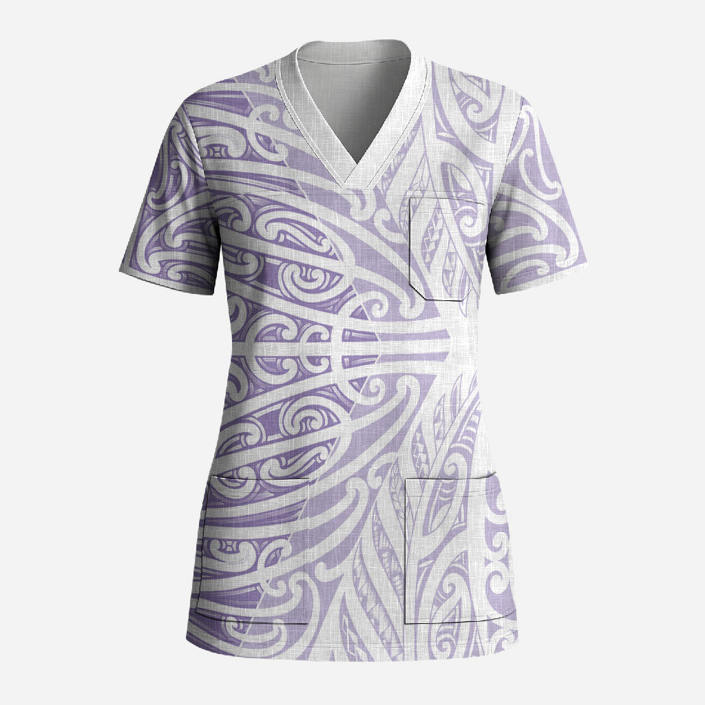 Purple New Zealand Puhoro Maori Tattoo Scrub Top LT14 Adult Purple - Polynesian Pride