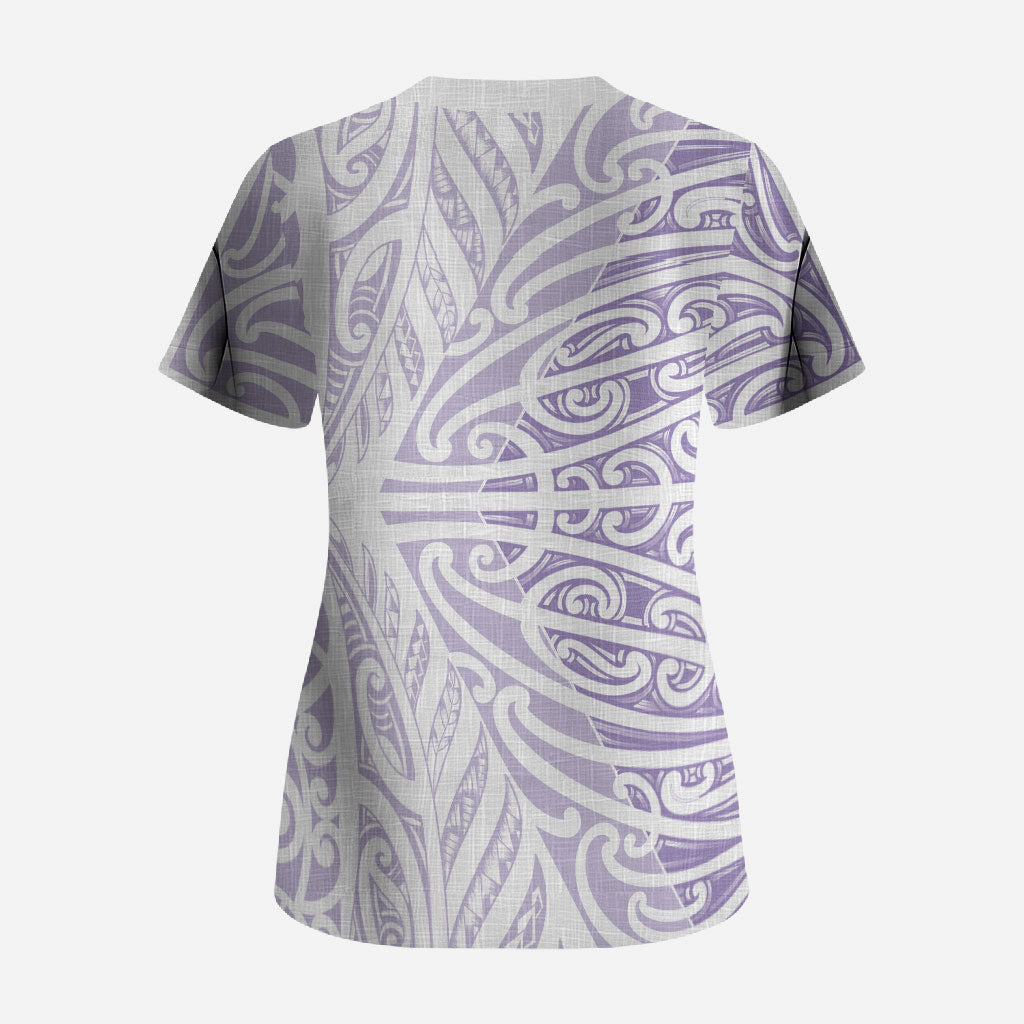 Purple New Zealand Puhoro Maori Tattoo Scrub Top