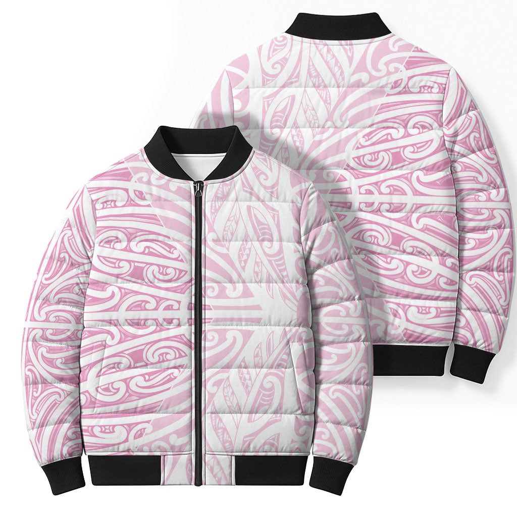 Pink New Zealand Puhoro Maori Tattoo Bomber Puffer Jacket