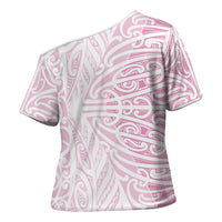 Pink New Zealand Puhoro Maori Tattoo Cross Shoulder Shirt