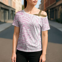 Pink New Zealand Puhoro Maori Tattoo Cross Shoulder Shirt