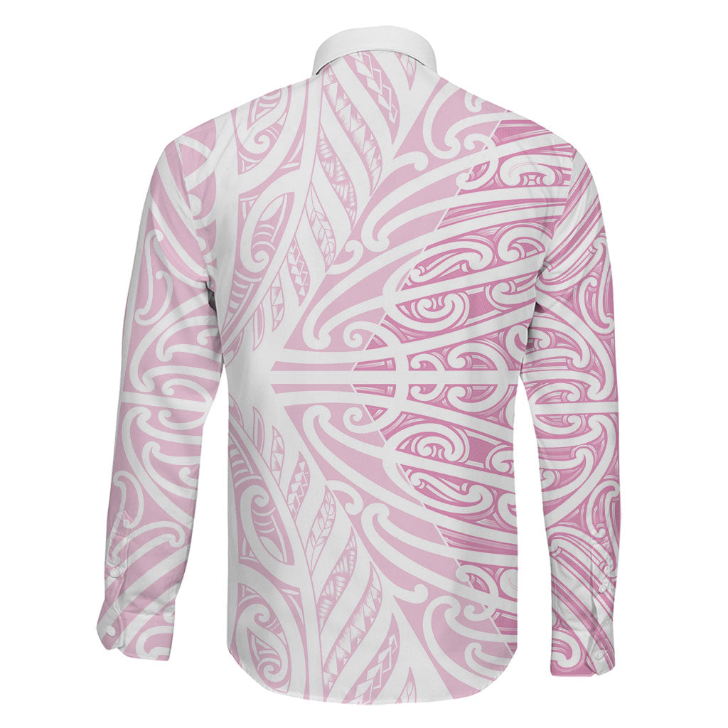 Pink New Zealand Puhoro Maori Tattoo Family Matching Long Sleeve Bodycon Dress and Hawaiian Shirt
