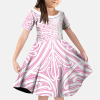 Pink New Zealand Puhoro Maori Tattoo Family Matching Short Sleeve Bodycon Dress and Hawaiian Shirt