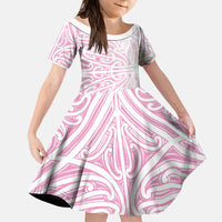 Pink New Zealand Puhoro Maori Tattoo Kid Short Sleeve Dress