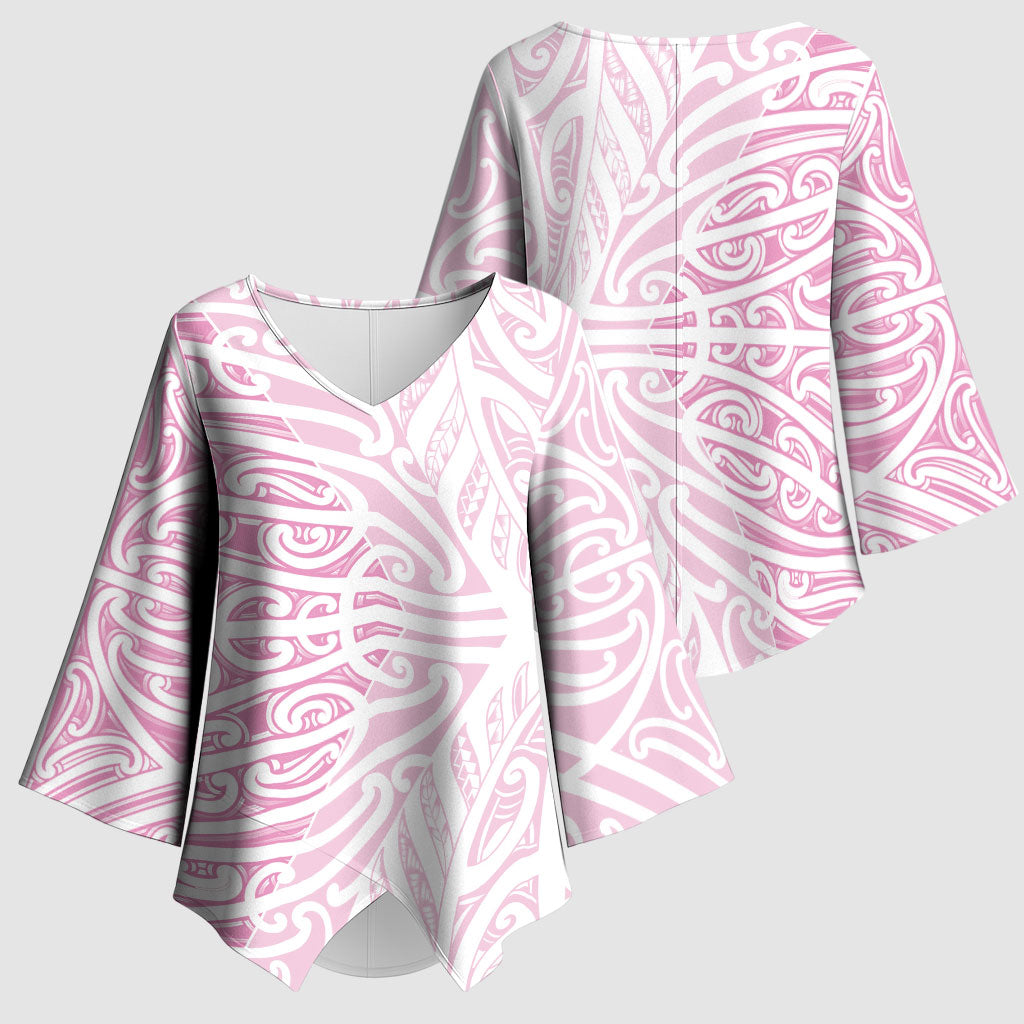 Pink New Zealand Puhoro Maori Tattoo Kimono Sleeve Blouse
