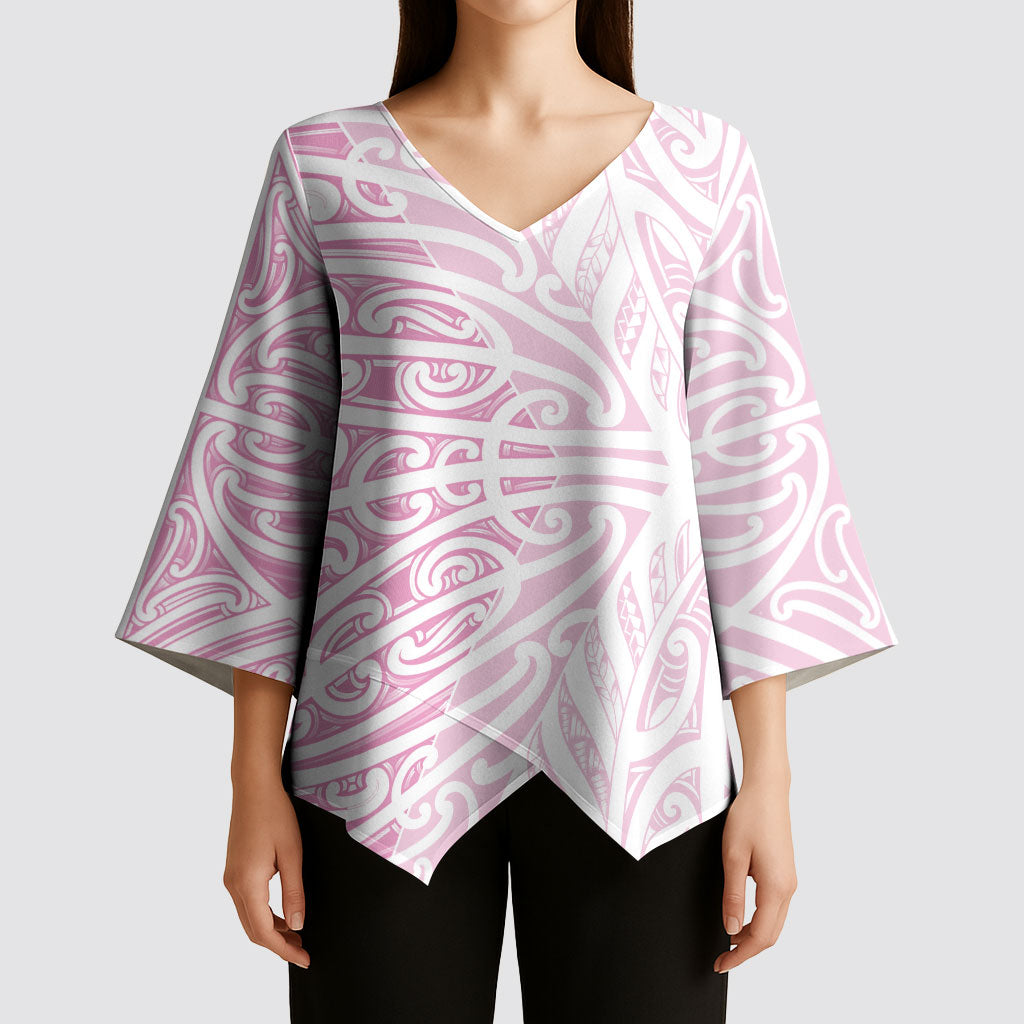 Pink New Zealand Puhoro Maori Tattoo Kimono Sleeve Blouse