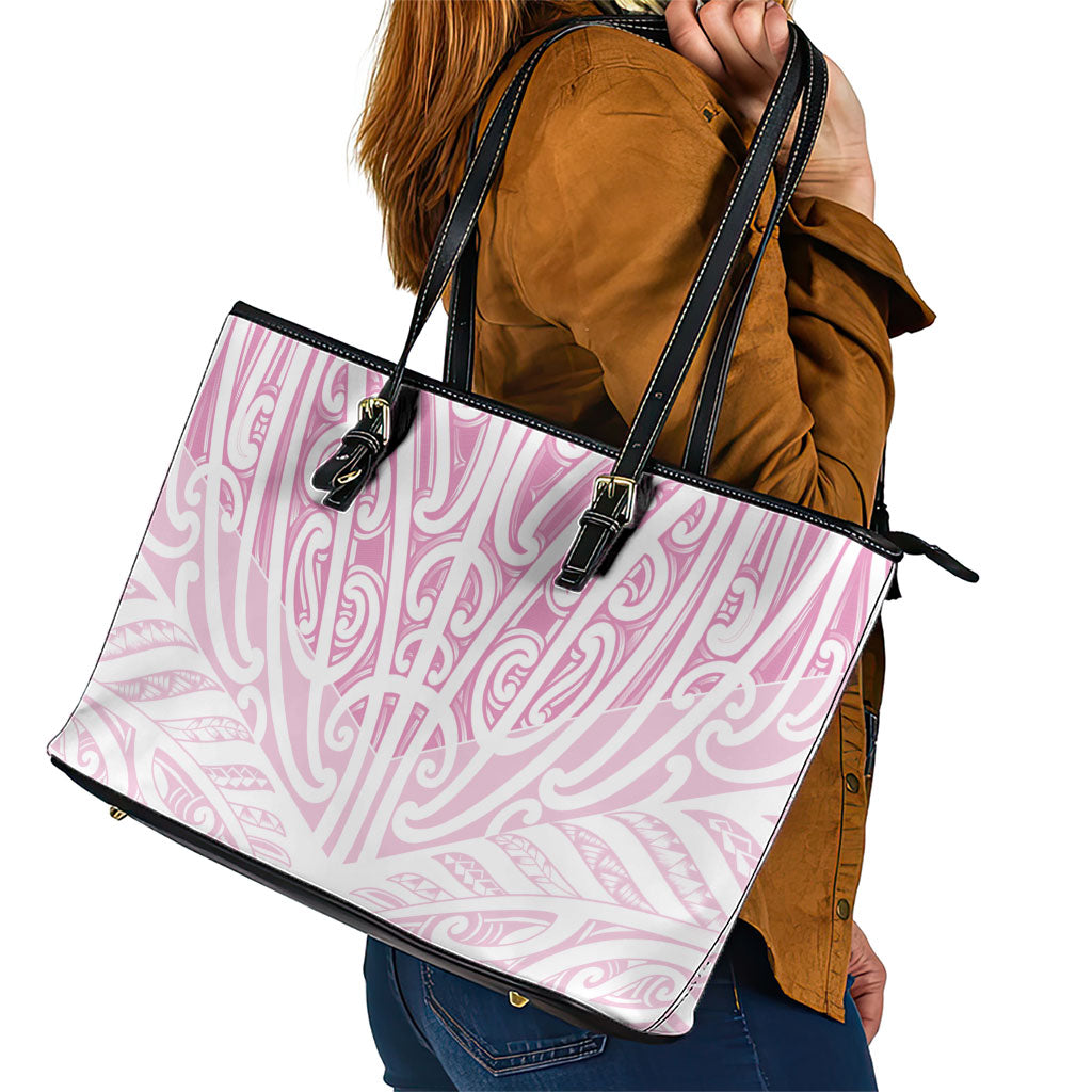 Pink New Zealand Puhoro Maori Tattoo Leather Tote Bag