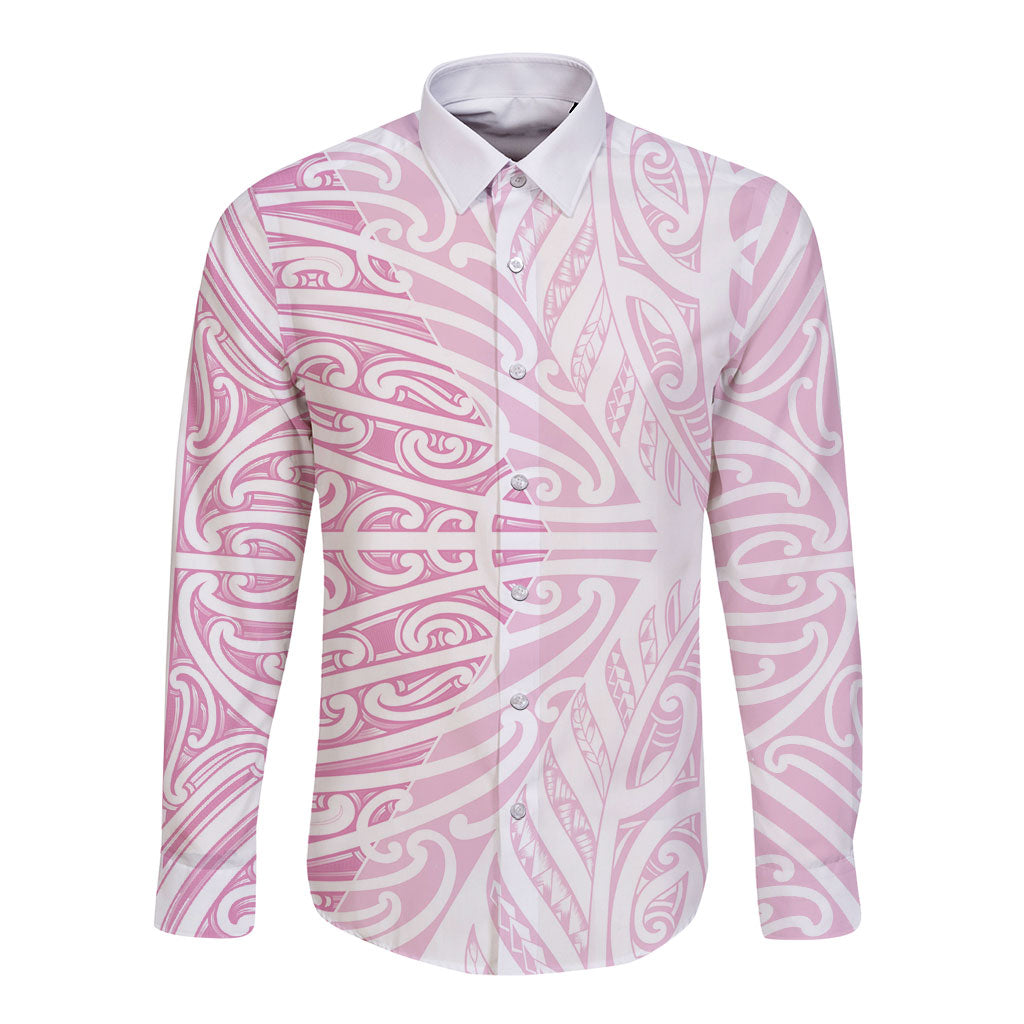 Pink New Zealand Puhoro Maori Tattoo Long Sleeve Button Shirt LT14 Unisex Pink - Polynesian Pride