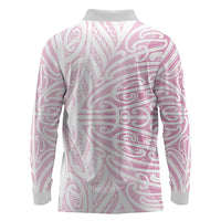 Pink New Zealand Puhoro Maori Tattoo Long Sleeve Polo Shirt