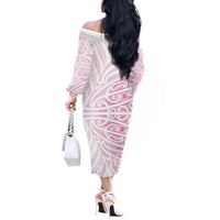 Pink New Zealand Puhoro Maori Tattoo Off The Shoulder Long Sleeve Dress
