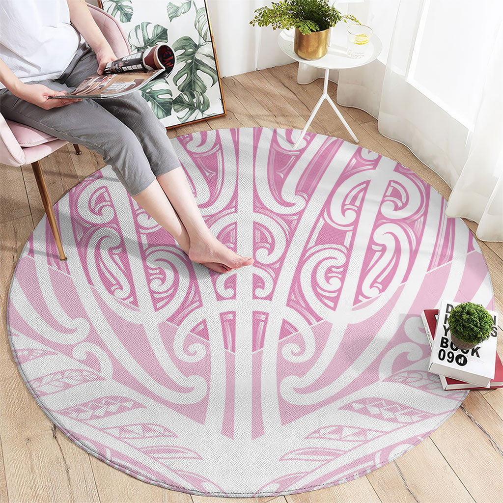 Pink New Zealand Puhoro Maori Tattoo Round Carpet