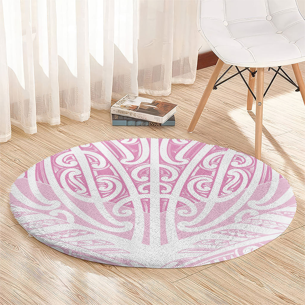 Pink New Zealand Puhoro Maori Tattoo Round Carpet