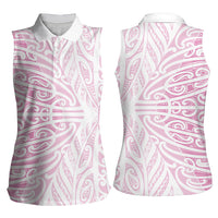 Pink New Zealand Puhoro Maori Tattoo Women Sleeveless Polo Shirt