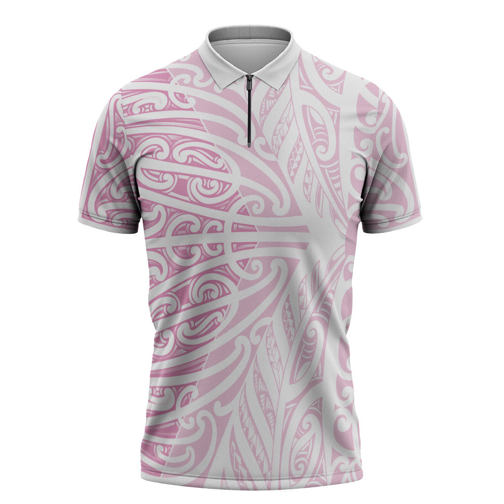 Pink New Zealand Puhoro Maori Tattoo Zipper Polo Shirt LT14 Pink - Polynesian Pride