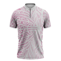 Pink New Zealand Puhoro Maori Tattoo Zipper Polo Shirt
