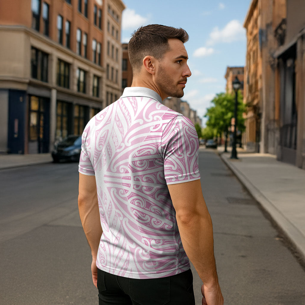 Pink New Zealand Puhoro Maori Tattoo Zipper Polo Shirt